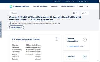 Corewell Health William Beaumont University Hospital Heart & Vascular Center - 44344 Dequindre Rd