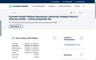 Corewell Health William Beaumont University Hospital Heart & Vascular Center - 44344 Dequindre Rd website