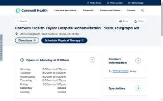 Corewell Health Taylor Hospital Rehabilitation - 9870 Telegraph Rd website
