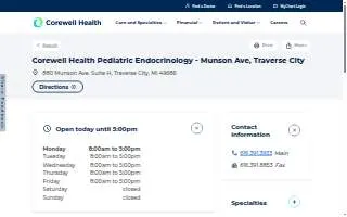 Corewell Health Pediatric Endocrinology - Munson Ave, Traverse City website