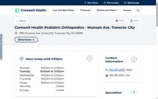 Corewell Health Pediatric Orthopedics - Munson Ave, Traverse City website