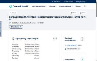 Corewell Health Trenton Hospital Cardiovascular Services - 5400 Fort St #200
