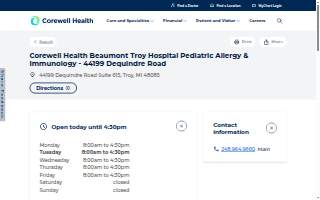 Corewell Health Beaumont Troy Hospital Pediatric Allergy & Immunology - 44199 Dequindre Road