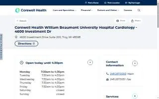 Corewell Health William Beaumont University Hospital Cardiology - 4600 Investment Dr website