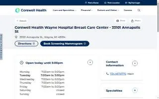 Corewell Health Wayne Hospital Breast Care Center - 33101 Annapolis St website