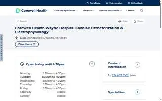 Corewell Health Wayne Hospital Cardiac Catheterization & Electrophysiology website