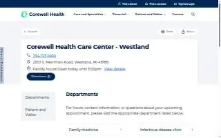 Corewell Health Care Center - Westland website