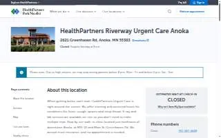 HealthPartners Riverway Urgent Care Anoka website