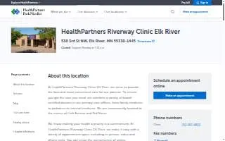 HealthPartners Riverway Clinic Elk River website