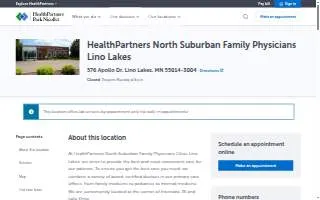 HealthPartners North Suburban Family Physicians Clinic Lino Lakes website