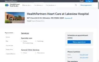 HealthPartners Heart Care at Lakeview Hospital of Stillwater website