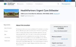 HealthPartners Urgent Care Stillwater website