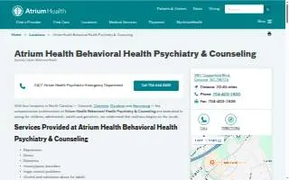 Atrium Health Behavioral Health Psychiatry & Counseling of Concord website