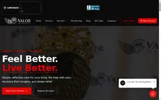 Valor Massage website