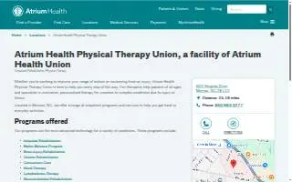 Atrium Health Physical Therapy Union website