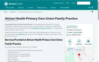 Atrium Health Primary Care Union Family Practice website