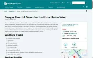 Atrium Health Sanger Heart & Vascular Institute of Weddington website