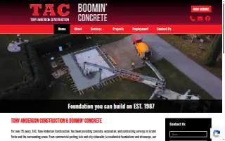 Tony Anderson Construction Inc. & Boomin' Concrete website