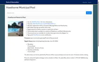 Hawthorne Memorial Pool website