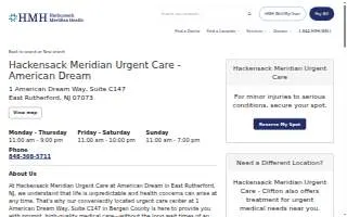 Hackensack Meridian Urgent Care at American Dream website