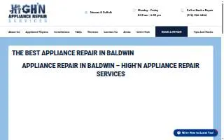 High'N Appliance Repair Services of Baldwin website