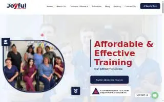 Joyful Career Center HHA & PCA Training website