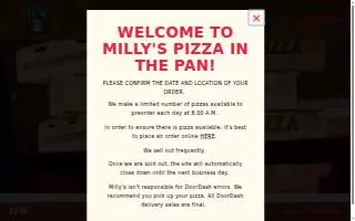 MILLYS Fire Pizza website