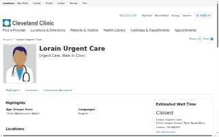 Cleveland Clinic Lorain Urgent Care Clinic website