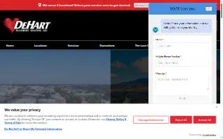 DeHart Plumbing, Heating, and Air Inc. website