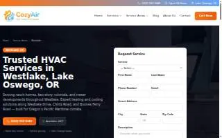 CozyAir HVAC Repair Lake Oswego website