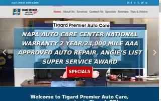 Tigard Premier Auto Care website
