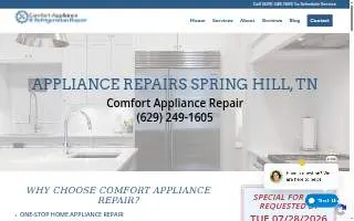 Comfort Appliance Repair of Spring Hill website