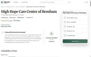 High Hope Care Center of Brenham website