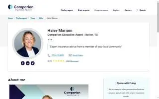 Haley Mariam at Comparion Insurance Agency website