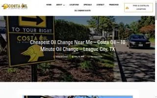 Costa Oil - 10 Minute Oil Change - League City website
