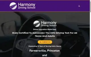 Harmony Driving School website