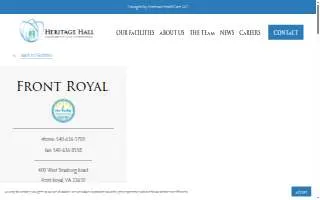 Heritage Hall Front Royal website