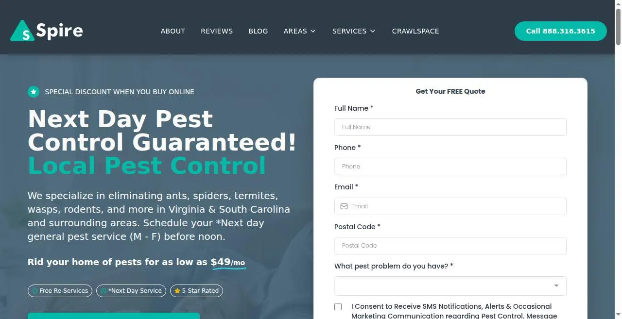 Spire Pest Control of Virginia Beach website