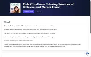 Club Z! In-Home Tutoring Services of Mercer Island website