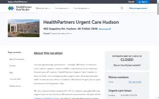 HealthPartners Urgent Care Hudson website