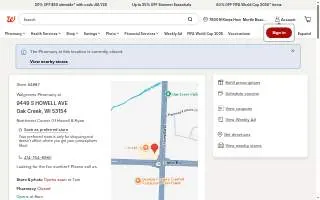 Walgreens Pharmacy of Oak Creek website