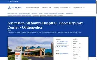 Ascension All Saints Hospital - Specialty Care Center - Orthopedics of Racine website