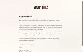 Smokey Bones Bowie website