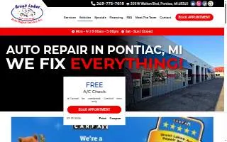 Great Lakes Auto Repair Service of Pontiac website