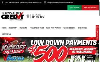 Burns Buy Here Pay Here of Spartanburg website