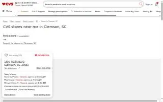 CVS Pharmacy of Clemson website