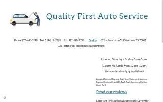 Quality First Auto Service website