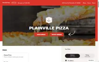 Plainville Pizzeria website
