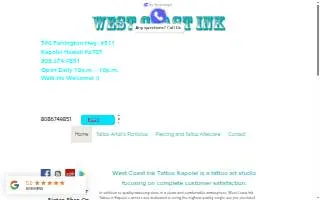 West Coast Ink Tattoo Hawaii - Kapolei website