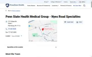 Penn State Health Medical Group - Nyes Road Specialties website
